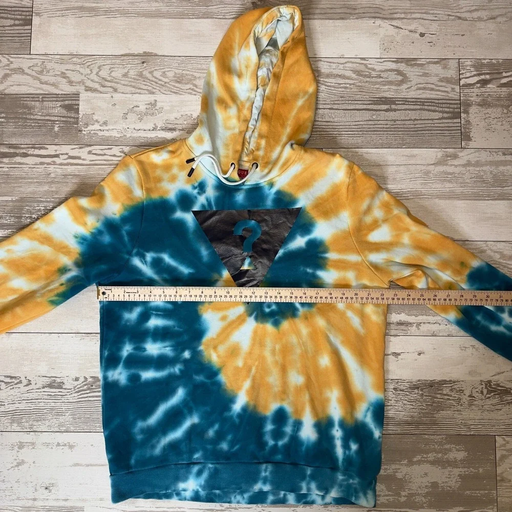 Guess Hoodie Mens Large Multi Tie Dye Fleece Lined Gorpcore Skater‎ Drawstring